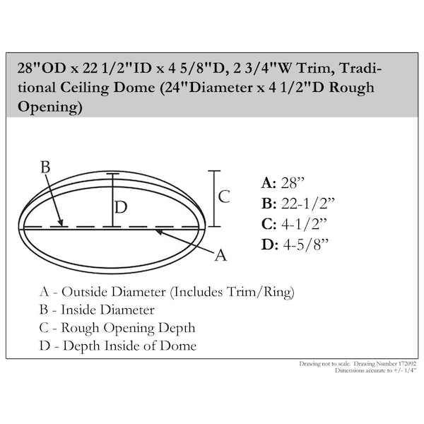 28OD X 22 1/2ID X 4 5/8D, 2 3/4W Trim, Traditional Ceiling Dome